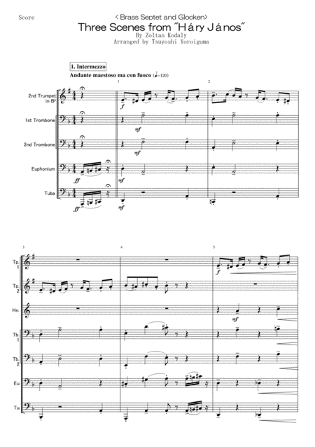 Brass Septet And Glocken Three Scenes From Hry Jnos Sheet Music