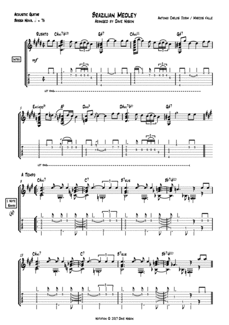 Brazilian Medley Girl From Ipanema Summer Samba One Note Samba Dave Niskin Solo Guitar Arrangement Sheet Music