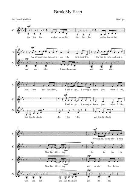 Break My Heart Ssaa A Capella Sheet Music