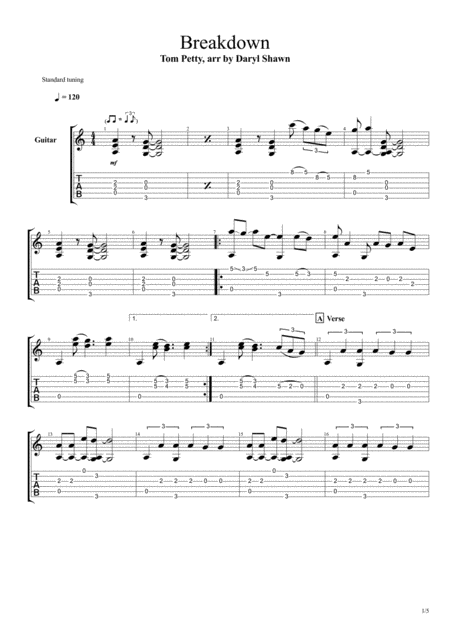 Breakdown For Solo Fingerstyle Guitar Sheet Music