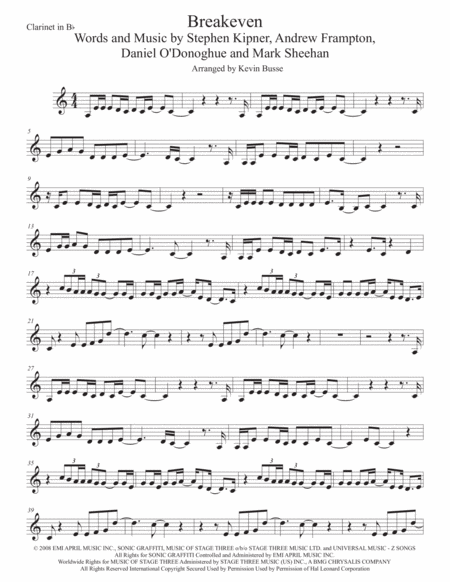 Breakeven Clarinet Original Key Sheet Music