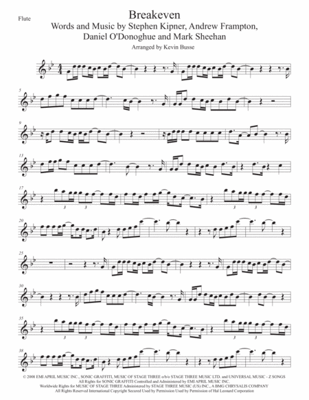 Free Sheet Music Breakeven Flute Original Key