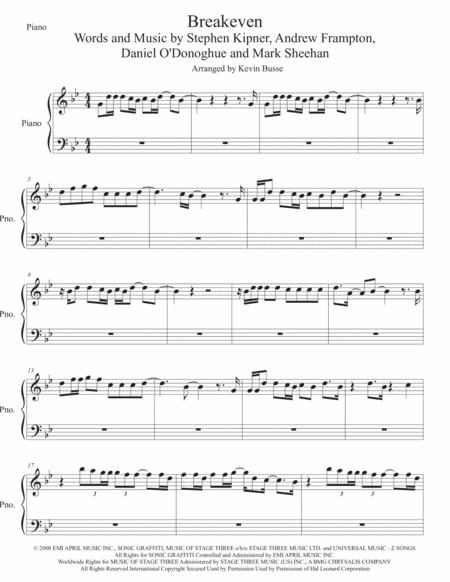 Breakeven Piano Original Key Sheet Music