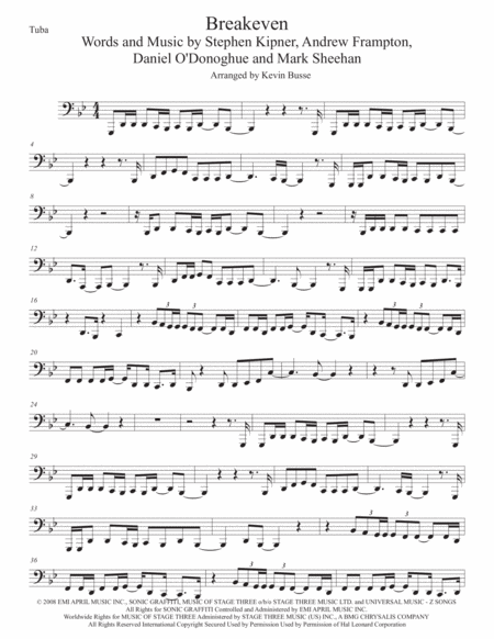 Breakeven Tuba Original Key Sheet Music