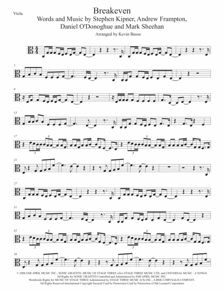 Breakeven Viola Easy Key Of C Sheet Music