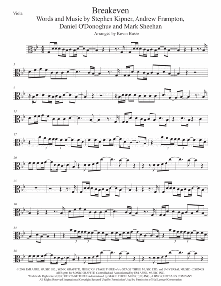 Breakeven Viola Original Key Sheet Music