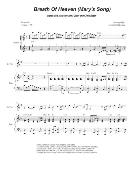 Free Sheet Music Breath Of Heaven Mary Song For Bb Trumpet Solo And Piano