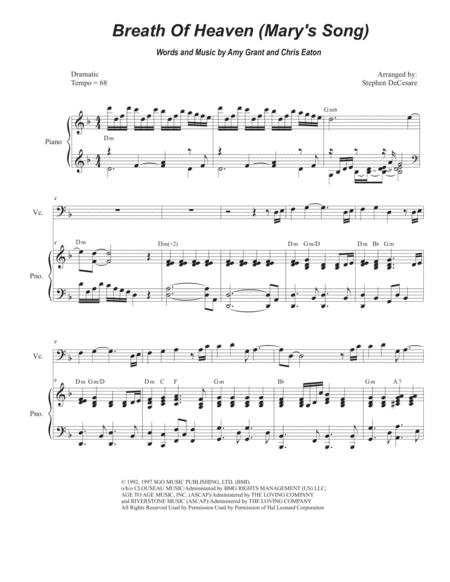 Breath Of Heaven Mary Song For Cello Solo And Piano Sheet Music