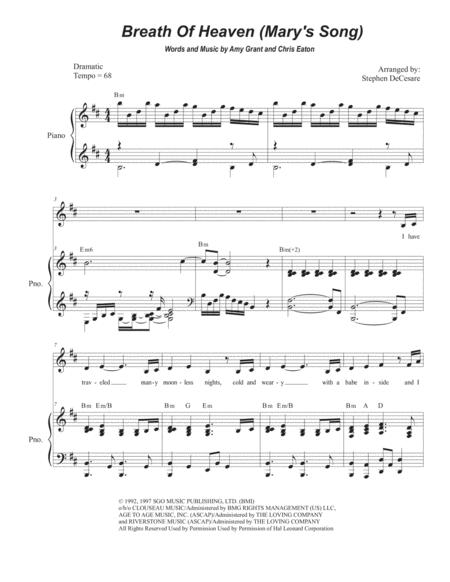 Free Sheet Music Breath Of Heaven Mary Song For Unison Choir Medium Key
