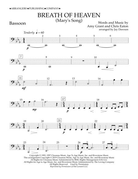 Breath Of Heaven Marys Song Arr Jay Dawson Bassoon Sheet Music