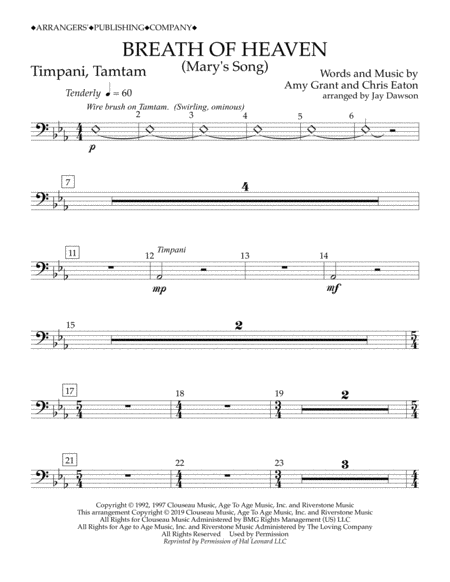 Breath Of Heaven Marys Song Arr Jay Dawson Timpani Tamtam Sheet Music