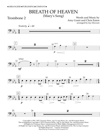 Breath Of Heaven Marys Song Arr Jay Dawson Trombone 2 Sheet Music