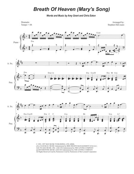 Free Sheet Music Breath Of Heaven Marys Song For Alto Saxophone And Piano