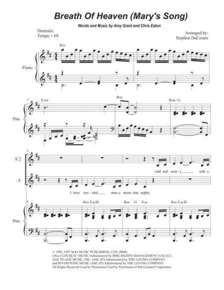 Free Sheet Music Breath Of Heaven Marys Song For Vocal Trio Ssa