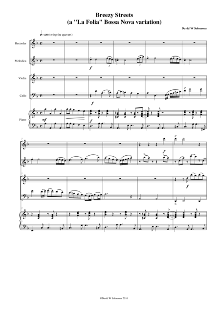 Free Sheet Music Breezy Streets Based On My Bossa Nova Variation On The La Folia Theme