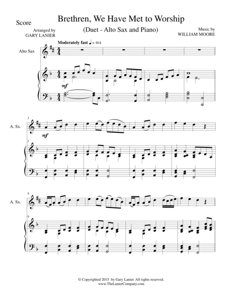 Brethren We Have Met To Worship Duet Alto Sax And Piano Score And Parts Sheet Music