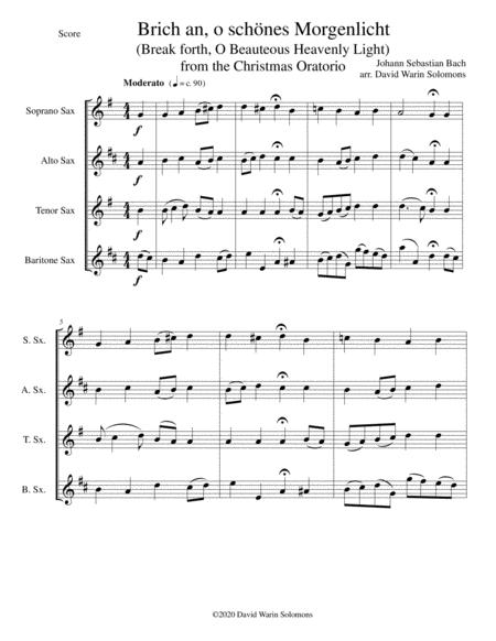 Free Sheet Music Brich An O Schnes Morgenlicht Break Forth O Beauteous Heav Nly Light For Saxophone Quartet