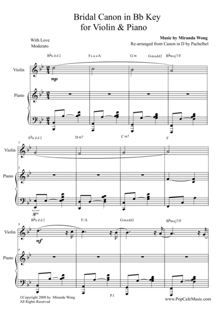 Bridal Canon In Bb Violin Piano Sheet Music