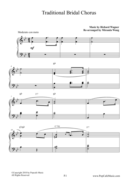Free Sheet Music Bridal Chorus Contemporary Edition In Bb Key