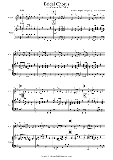 Free Sheet Music Bridal Chorus Here Comes The Bride For Violin And Piano