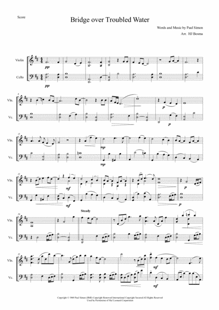 Free Sheet Music Bridge Over Troubled Water Arr For String Duo Violin Cello