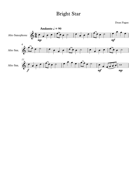 Bright Star For E Flat Alto Saxophone Sheet Music