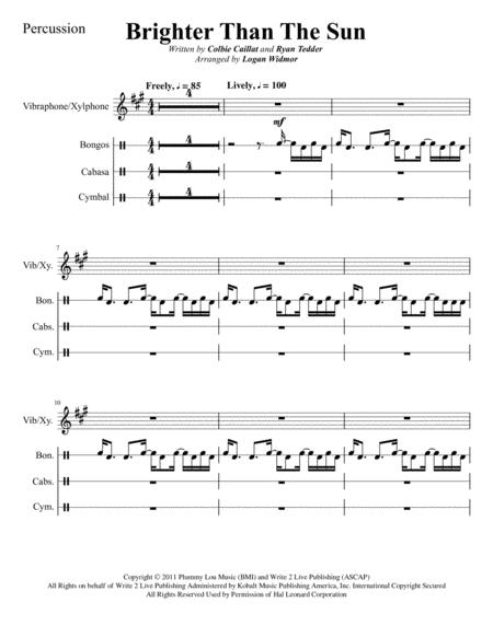 Brighter Than The Sun Percussion Sheet Music