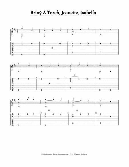 Free Sheet Music Bring A Torch Jeannette Isabella For Fingerstyle Guitar Tuned Dadgad