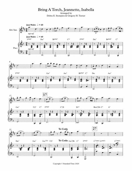 Bring A Torch Jeannette Isabella Jazz Waltz Alto Sax Solo With Piano Accompaniment Sheet Music