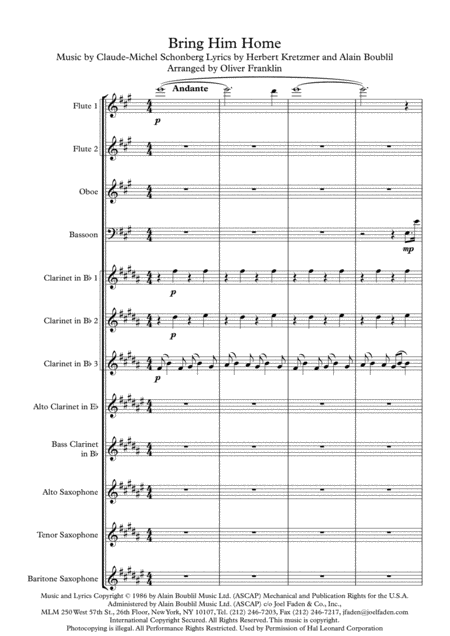 Bring Him Home Wind Band Sheet Music