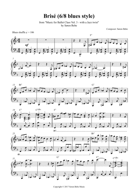 Bris 6 8 Blues Style Sheet Music For Ballet Class From Music For Ballet Class Vol 3 With A Jazz Twist By Sren Bebe Sheet Music