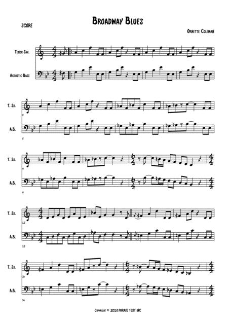 Broadway Blues Score Tenor Sax Acoustic Bass Sheet Music