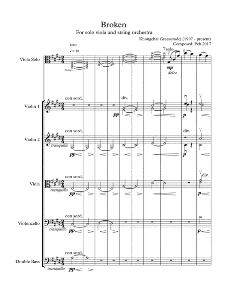 Broken For Solo Viola And String Orchestra Score Sheet Music