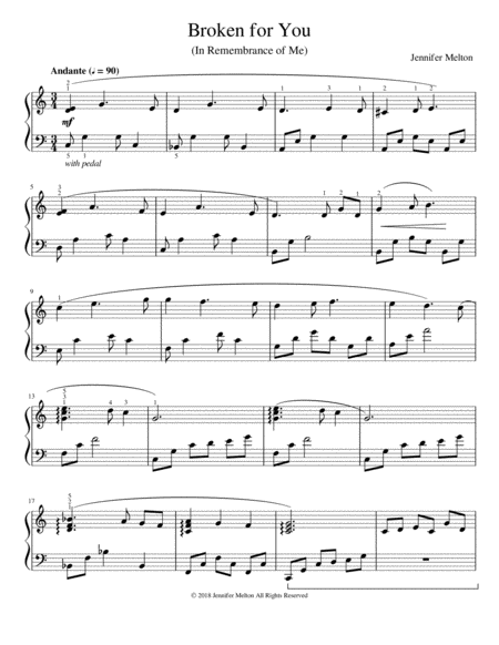 Broken For You In Remembrance Of Me Sheet Music