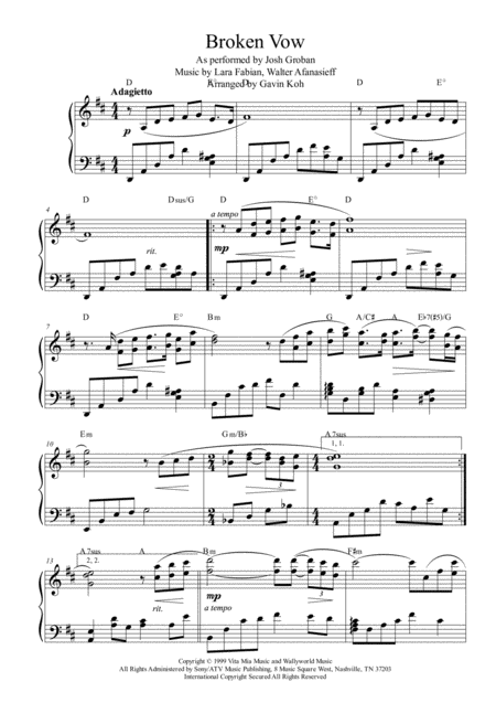 Free Sheet Music Broken Vow