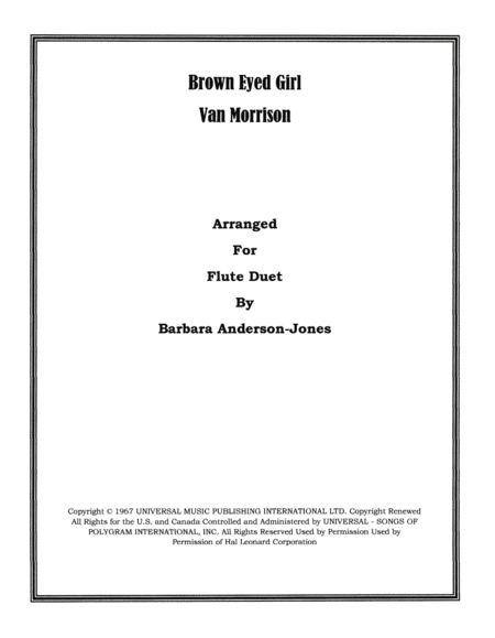 Brown Eyed Girl Flute Duet Sheet Music