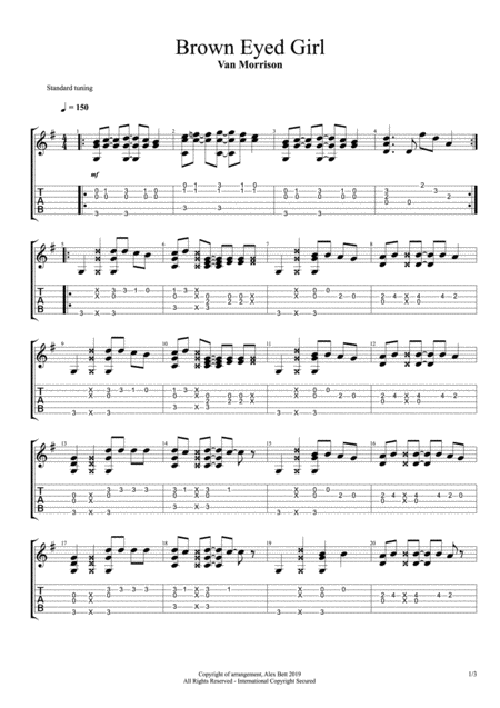 Brown Eyed Girl Solo Fingerstyle Guitar Sheet Music