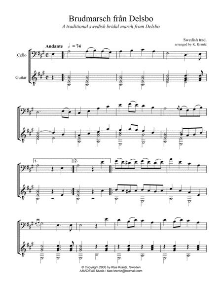 Free Sheet Music Brudmarsch Fran Delsbo For Cello And Guitar