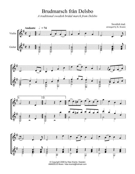 Brudmarsch Fran Delsbo For Violin And Guitar Sheet Music