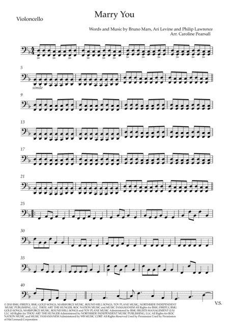 Bruno Mars Marry You Violin Cello Duo Sheet Music