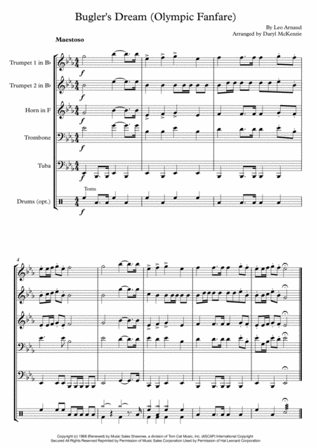 Buglers Dream Olympic Fanfare Short Fanfare For Brass Quintet Sheet Music