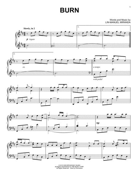 Burn From Hamilton Arr David Pearl Sheet Music