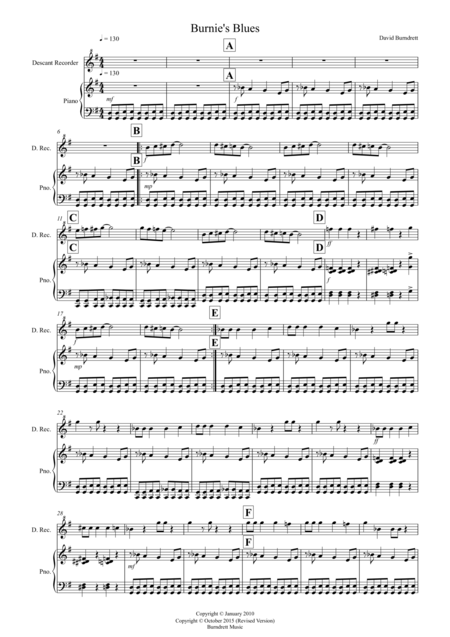 Burnies Blues For Descant Recorder And Piano Sheet Music