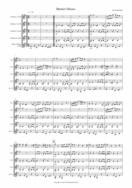 Free Sheet Music Burnies Bossa For Clarinet Quintet