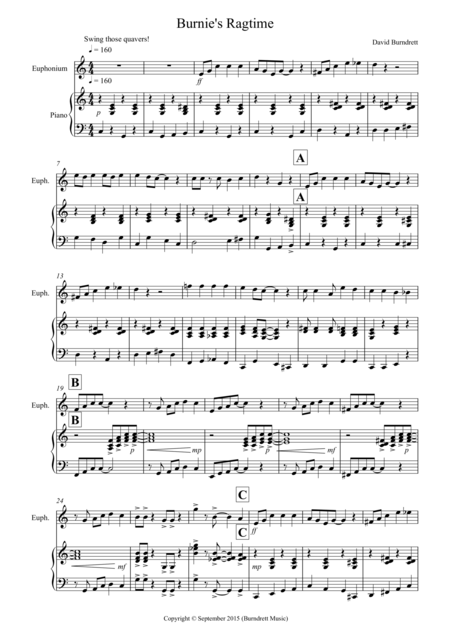 Free Sheet Music Burnies Ragtime For Euphonium And Piano