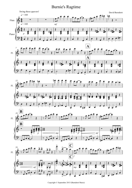 Burnies Ragtime For Flute And Piano Sheet Music