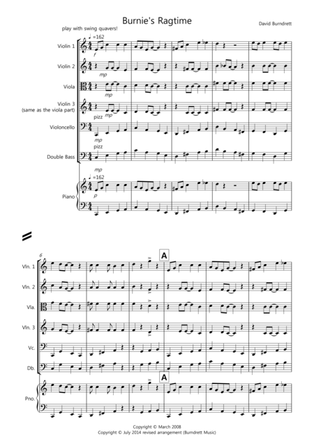 Free Sheet Music Burnies Ragtime For String Orchestra
