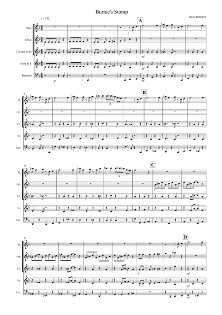 Burnies Stomp For Wind Quintet Sheet Music