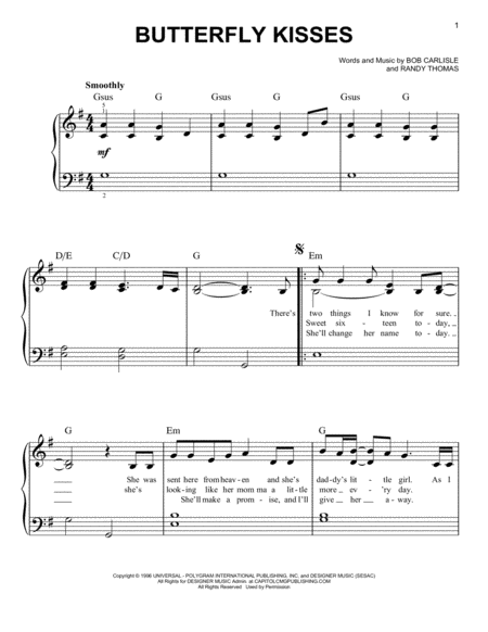 Free Sheet Music Butterfly Kisses