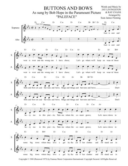 Free Sheet Music Buttons And Bows For Female Vocal Duet With Optional Male Chorus